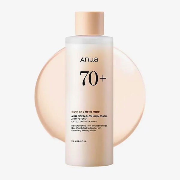 تونر روشن کننده و آبرسان آنوا Anua Rice 70+ Ceramide Glow Milky Toner 250Ml